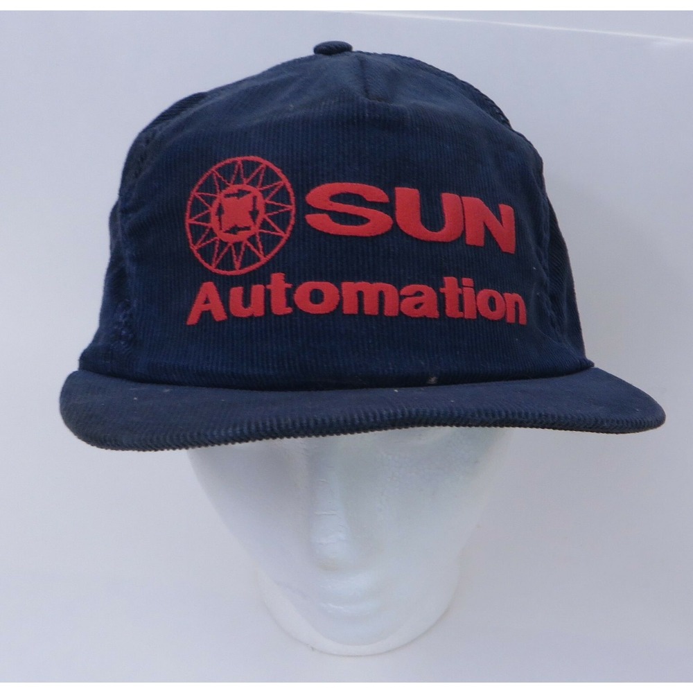 Vtg Sun Automation Cap Hat Corduroy Blue Snapback